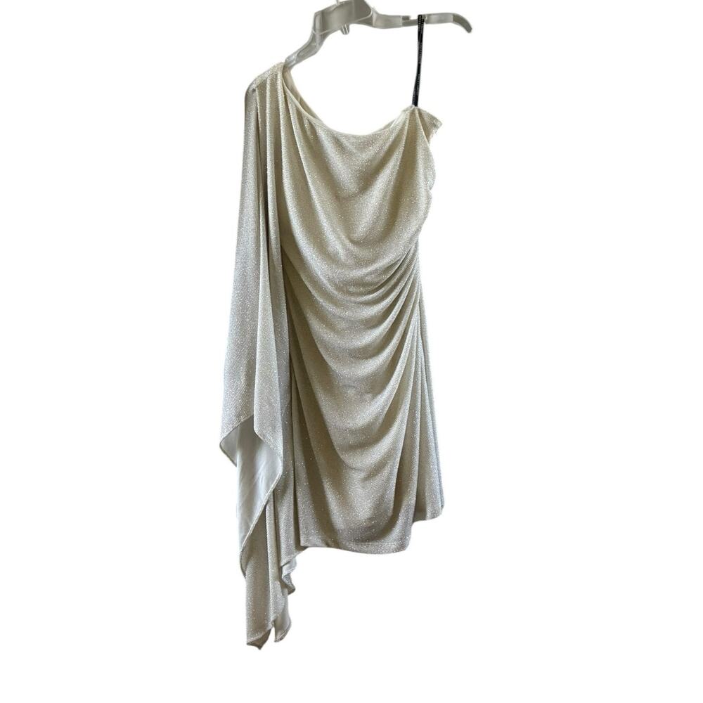 Vince Camuto One Shoulder Cascade Sleeve Sheath Mini Dress size 8 - Picture 2 of 7